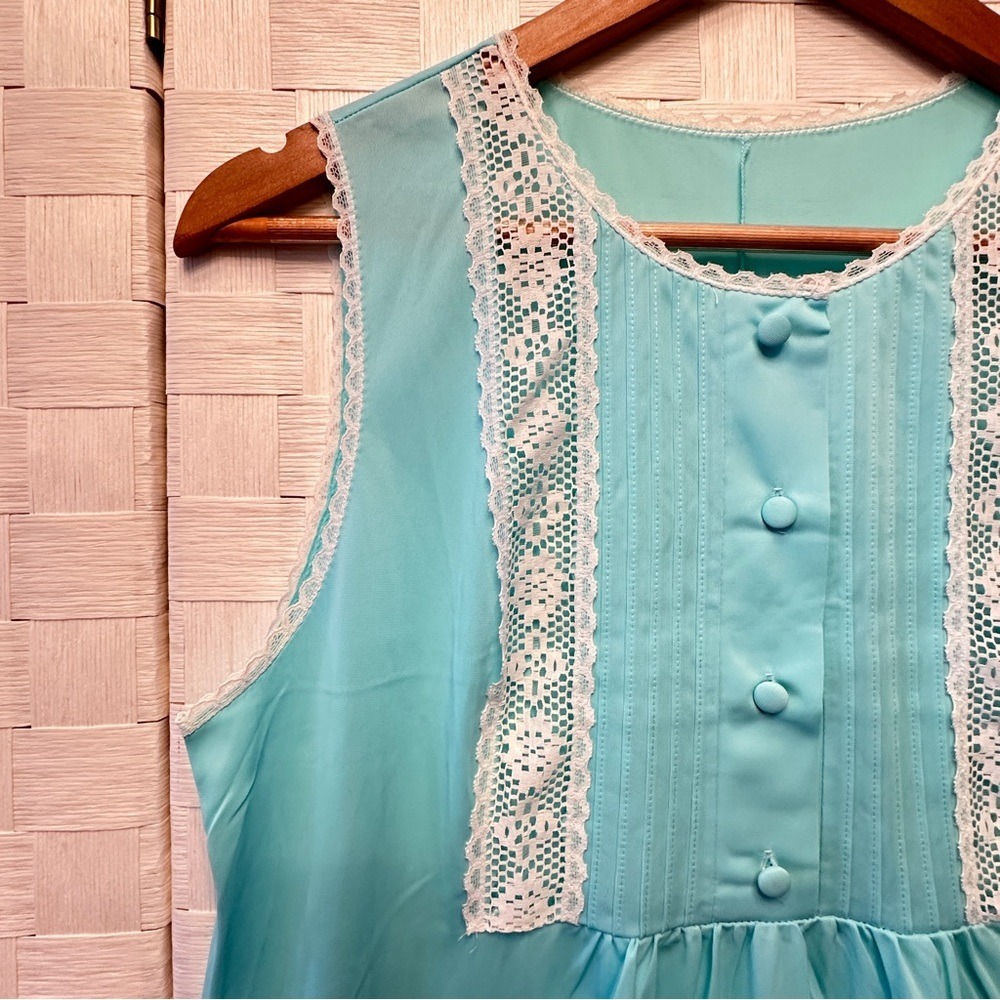 Vintage Gossard Artemis Aqua Blue Lace Pintuck Maxi Nightgown 5244 Small USA - Picture 5 of 11